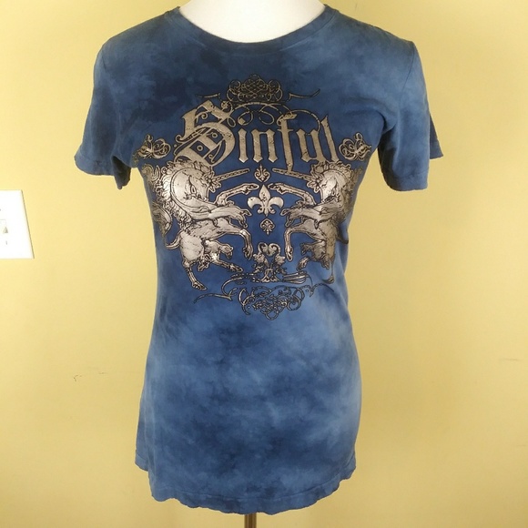 Sinful Tops - Affliction Sinful Womens Tshirt Tie Dye Unicorns